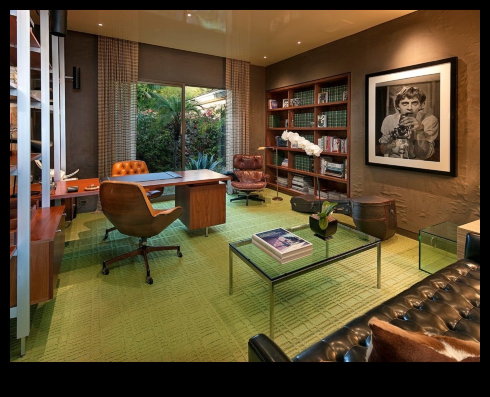 Care sunt câteva idei de decor de birou modern de la mijlocul secolului pentru un spațiu de lucru elegant?