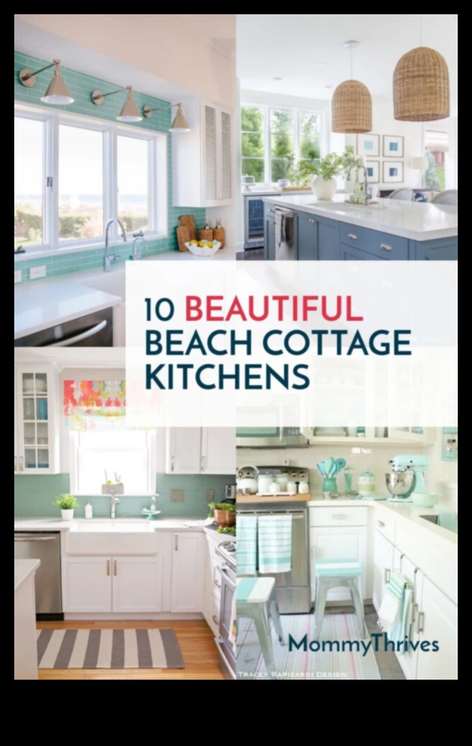 Puteți sugera modalități de a realiza un decor de bucătărie de coastă la un buget redus?